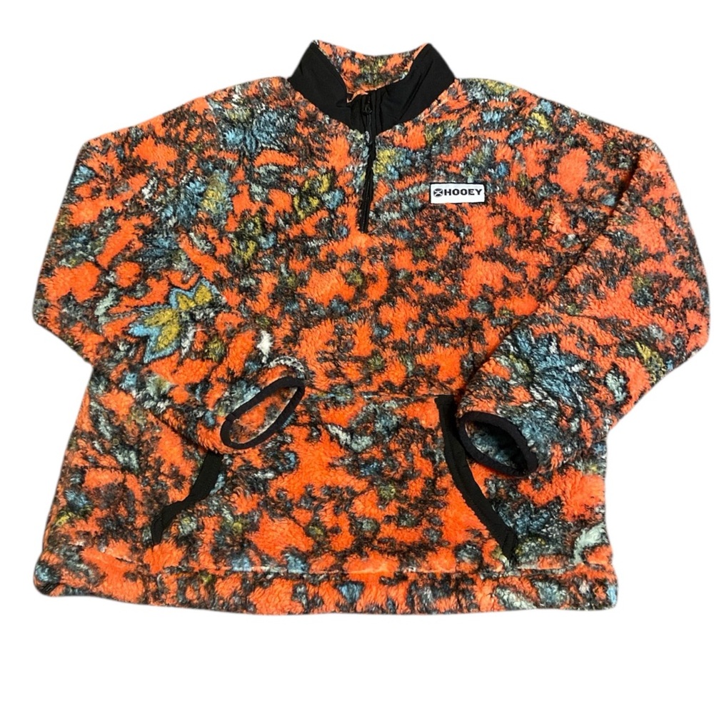 Hooey Orange and Black Patterned Fleece chunky Pullover